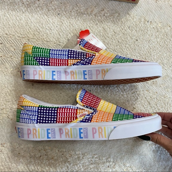 VANS Pride classic slip on multi color block/white sneakers NEW! - Picture 3 of 7